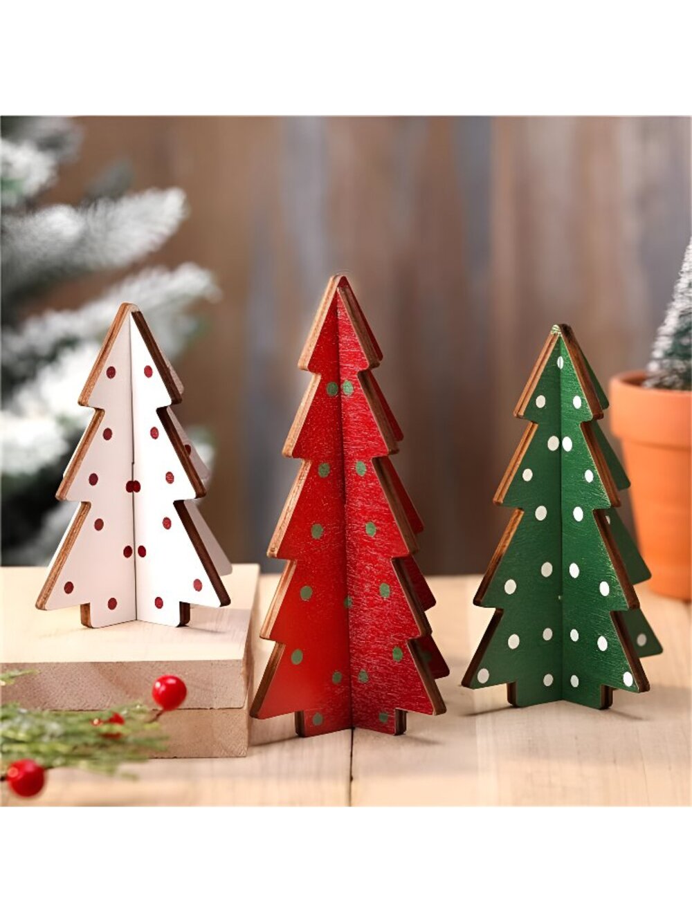 Christmas Decor 3 Pieces Wood Table Christmas Tree Rustic Christmas Tree